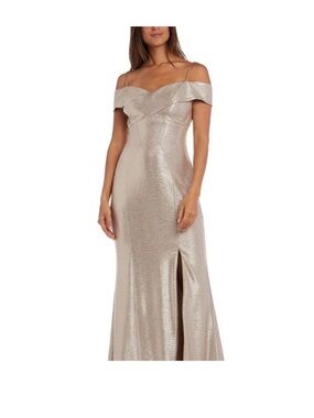 Night Way Collections Silver Off-Shoulder Maxi Gown